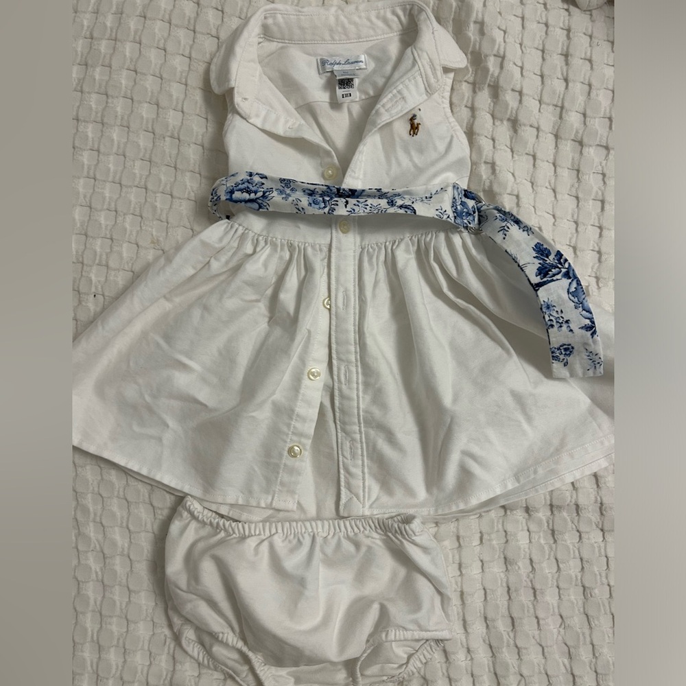 Polo Ralph Lauren with floral belt and bloomers baby girl dress